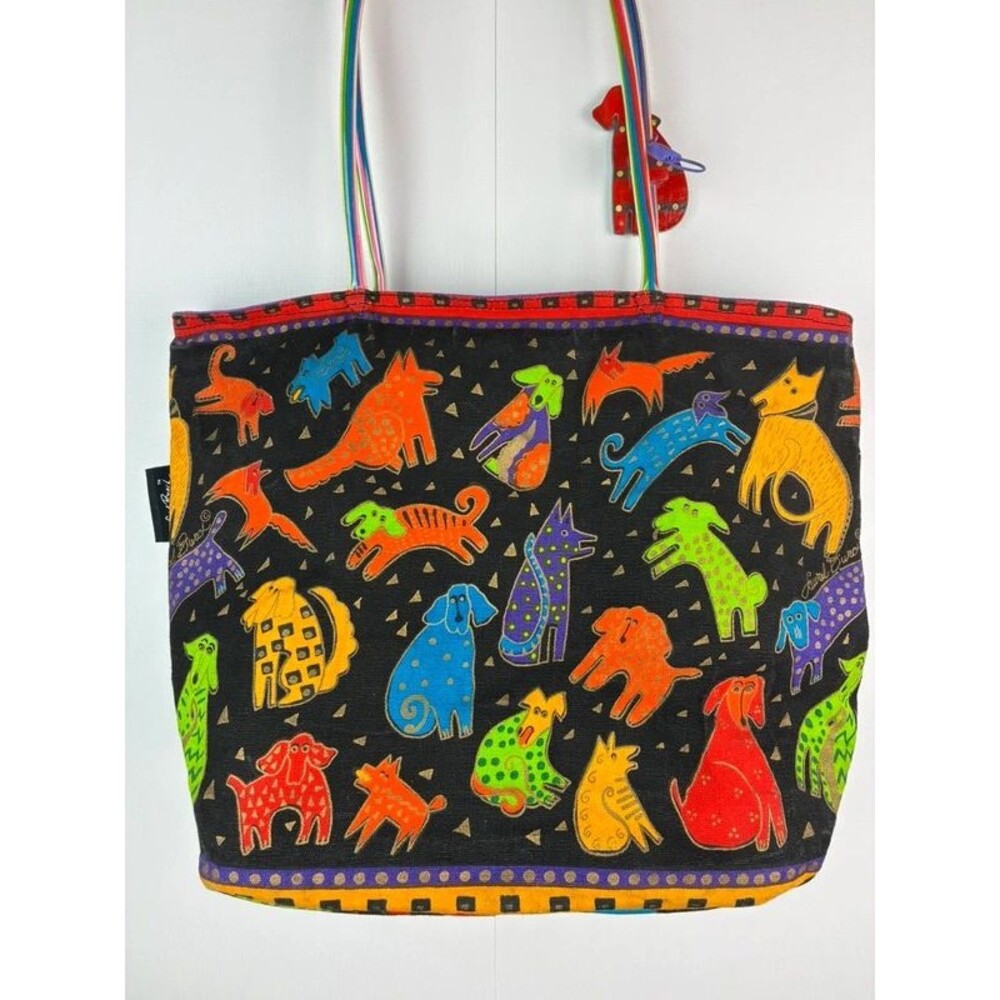 Laurel Burch "Dogs and Doggies" colorful waterproof canvas tote bag - Picture 4 of 11